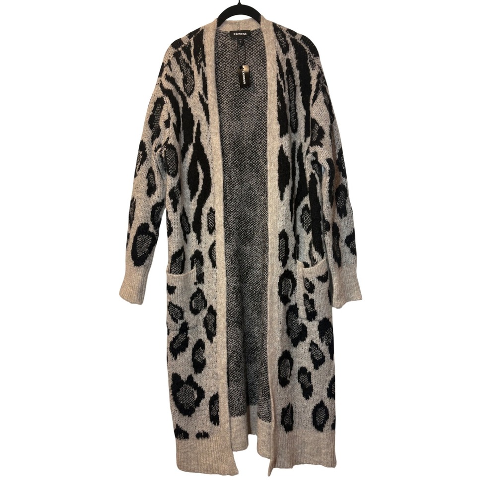 Express NWT Oversized Womens Leopard Print Duster Cardigan  Beige Black XS